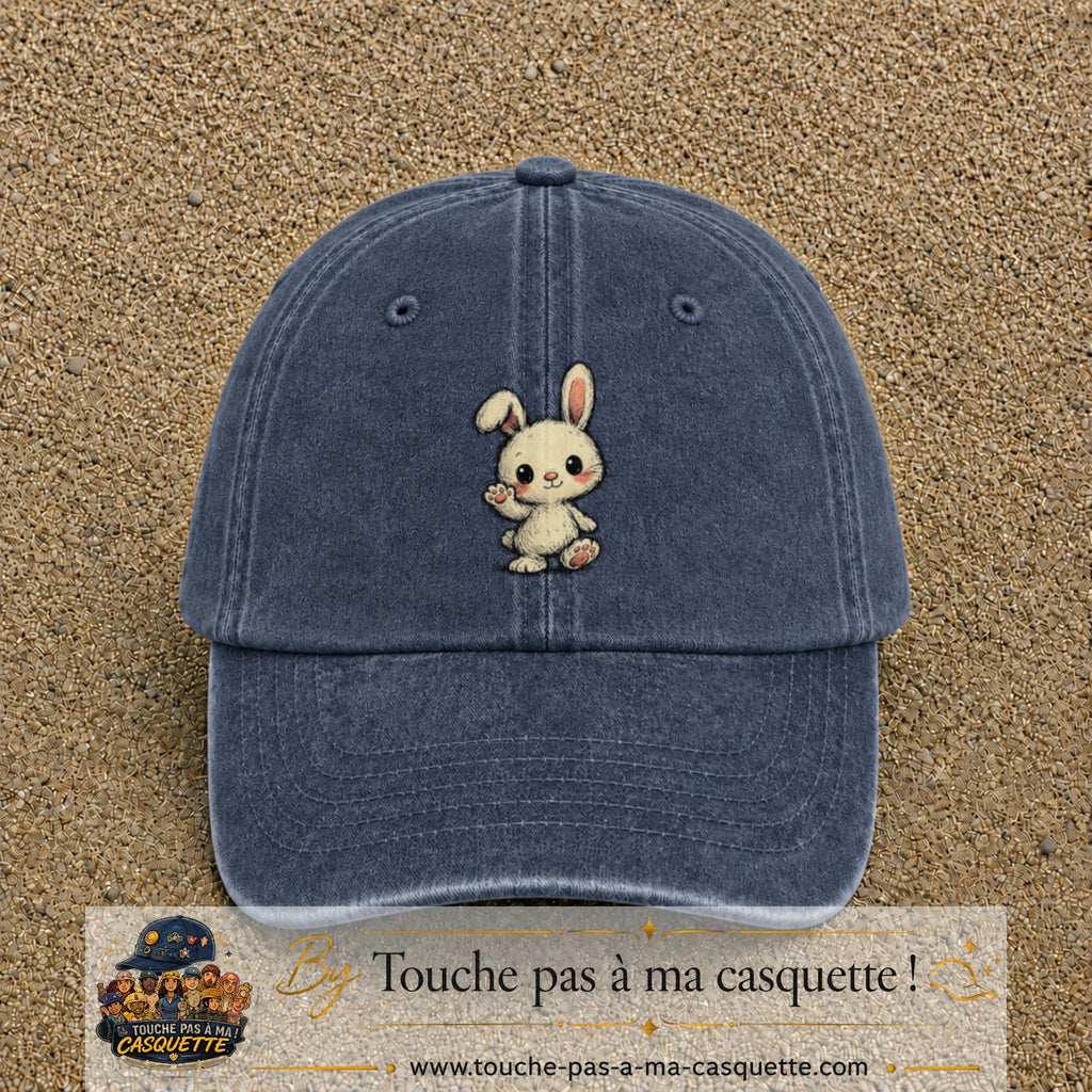 Casquette baseball Bleu marine délavé 100% coton avec motif Lapin kawaii 7 cm - image principale