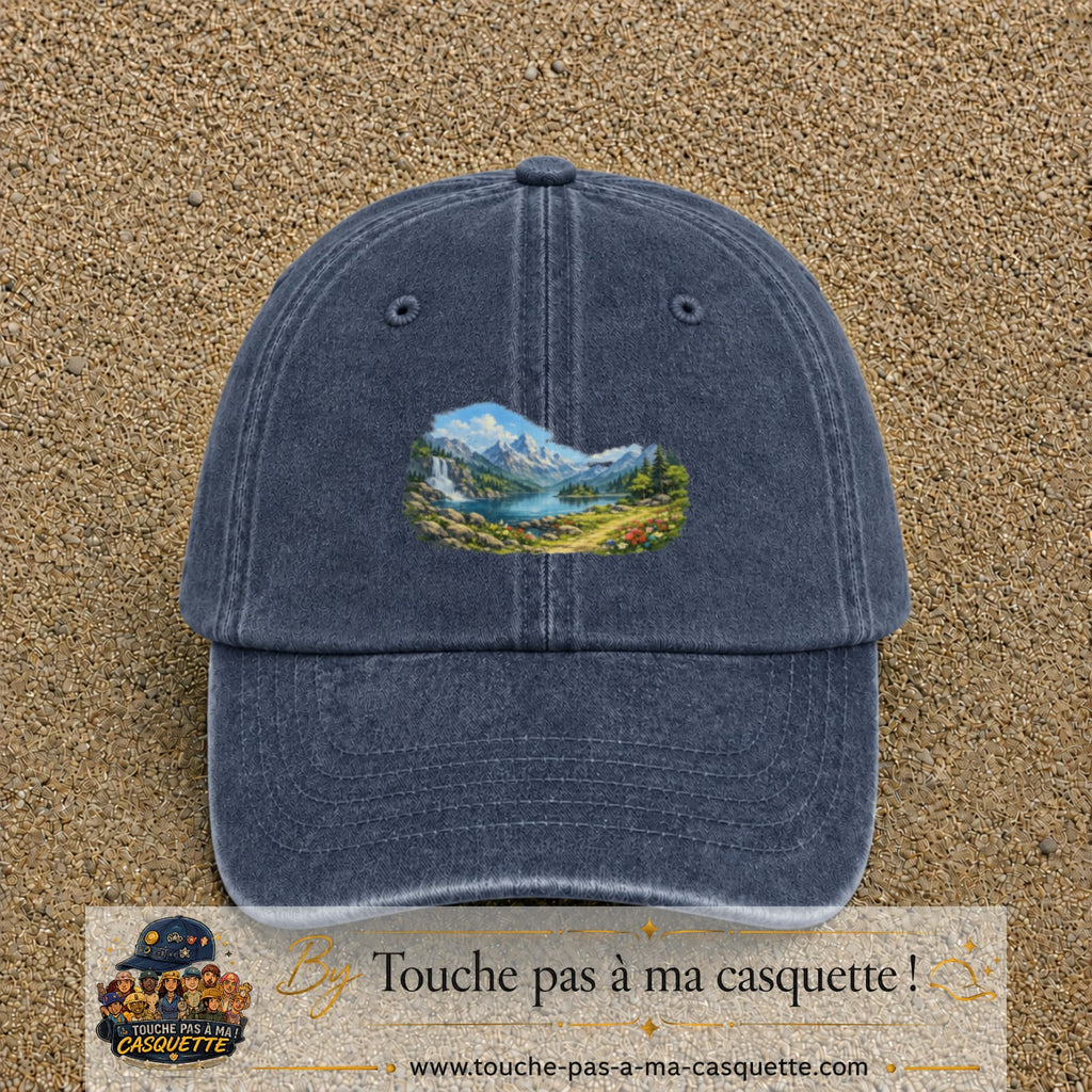 Casquette baseball Bleu marine délavé 100% coton avec motif Paysage montagne lac 5 cm - image principale