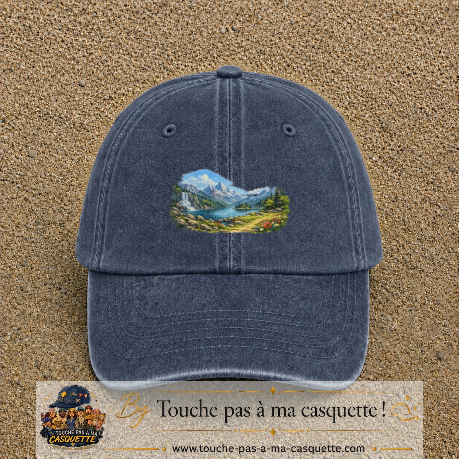 Casquette baseball Bleu marine délavé 100% coton avec motif Paysage montagne lac 5 cm - image principale