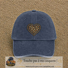 Casquette Bleu marine délavé motif Cœur léopard perlé 7 cm - vue principale