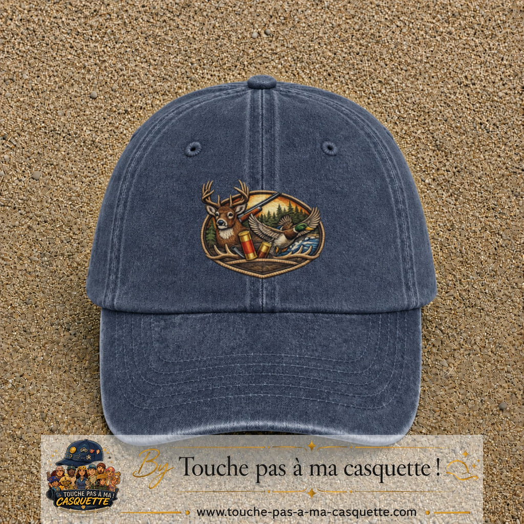 Casquette Bleu marine délavé motif Scène de chasse 7 cm - vue principale