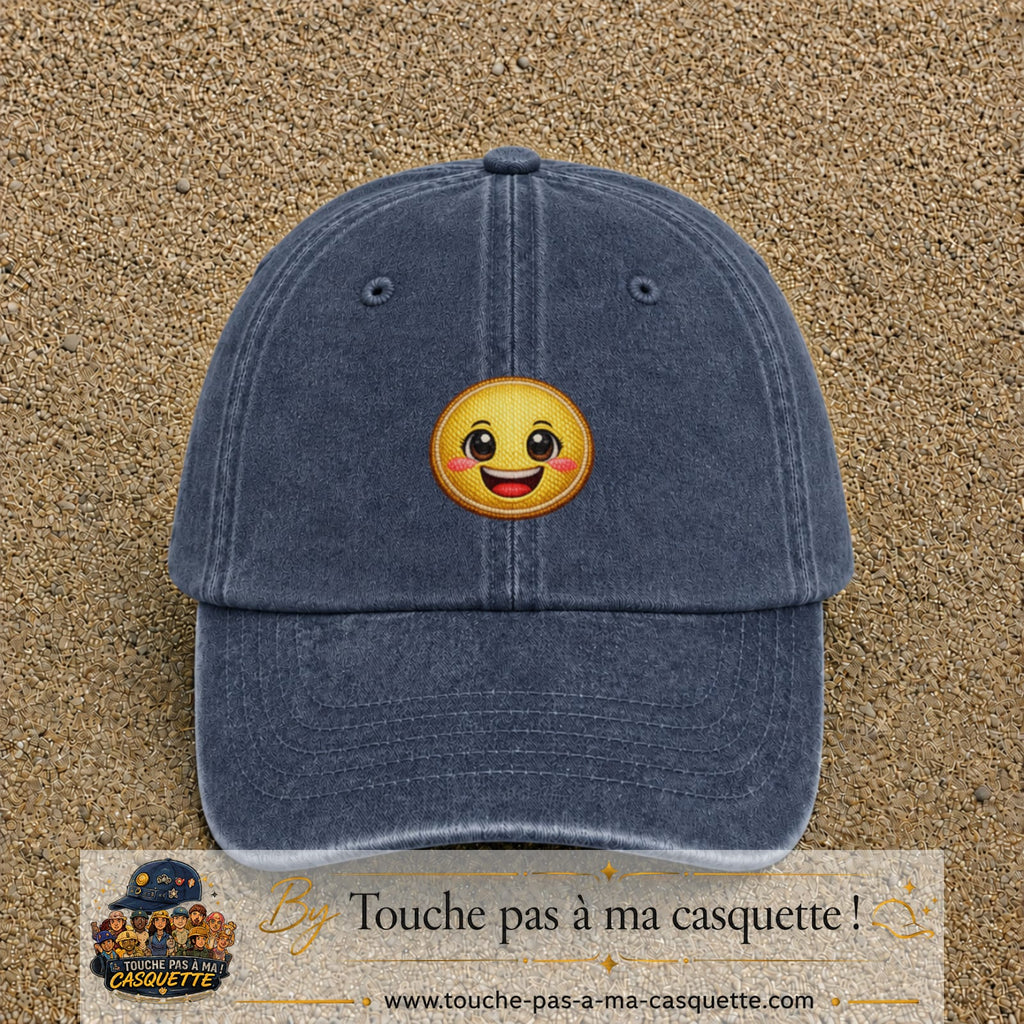 Casquette Bleu marine délavé motif Smiley joyeux 5 cm - vue principale