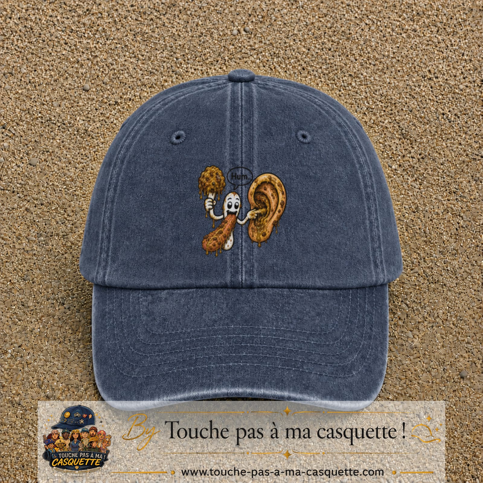 Casquette baseball Bleu marine délavé 100% coton avec visuel Oreille gourmande 7 cm - image produit principale