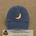 Casquette Bleu marine délavé 100% coton avec motif Lune et étoiles bohèmes 7 cm - image principale