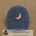 Casquette Bleu marine délavé 100% coton avec motif Lune et étoiles bohèmes 7 cm - image principale