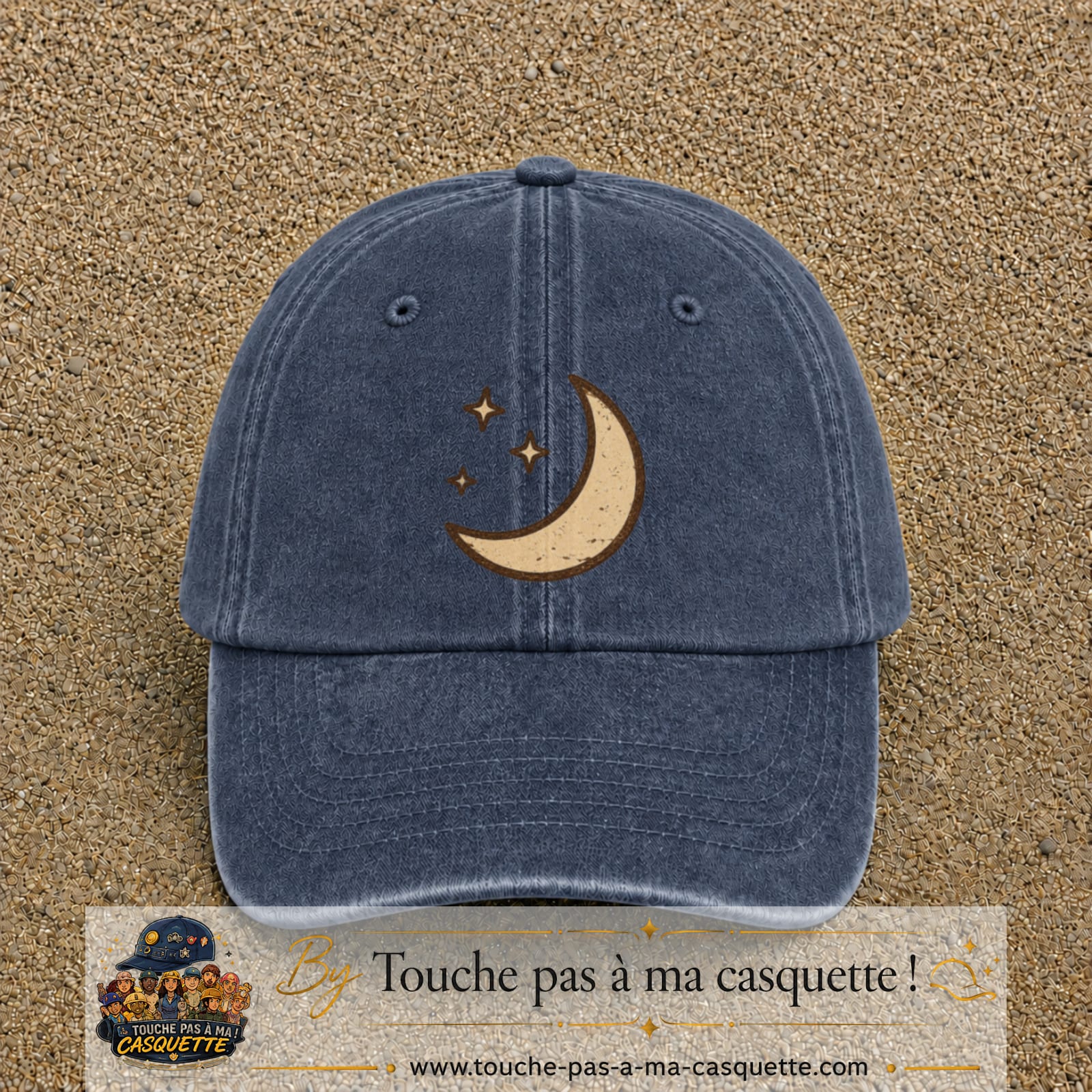 Casquette Bleu marine délavé 100% coton avec motif Lune et étoiles bohèmes 7 cm - image principale