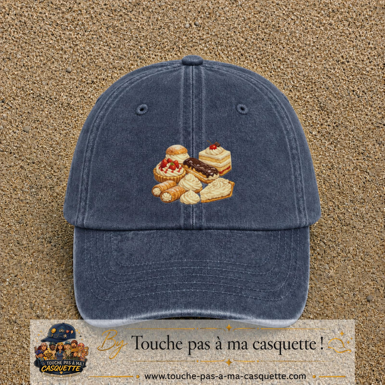 Casquette Bleu marine délavé 100% coton avec motif Pâtisseries gourmandes 7 cm - image principale