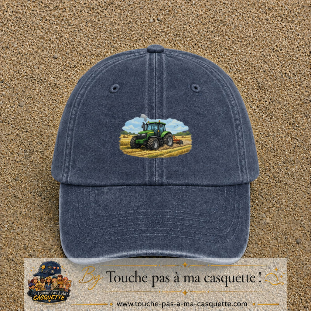 Casquette baseball Bleu marine délavé 100% coton avec motif Tracteur agricole 5 cm - image principale