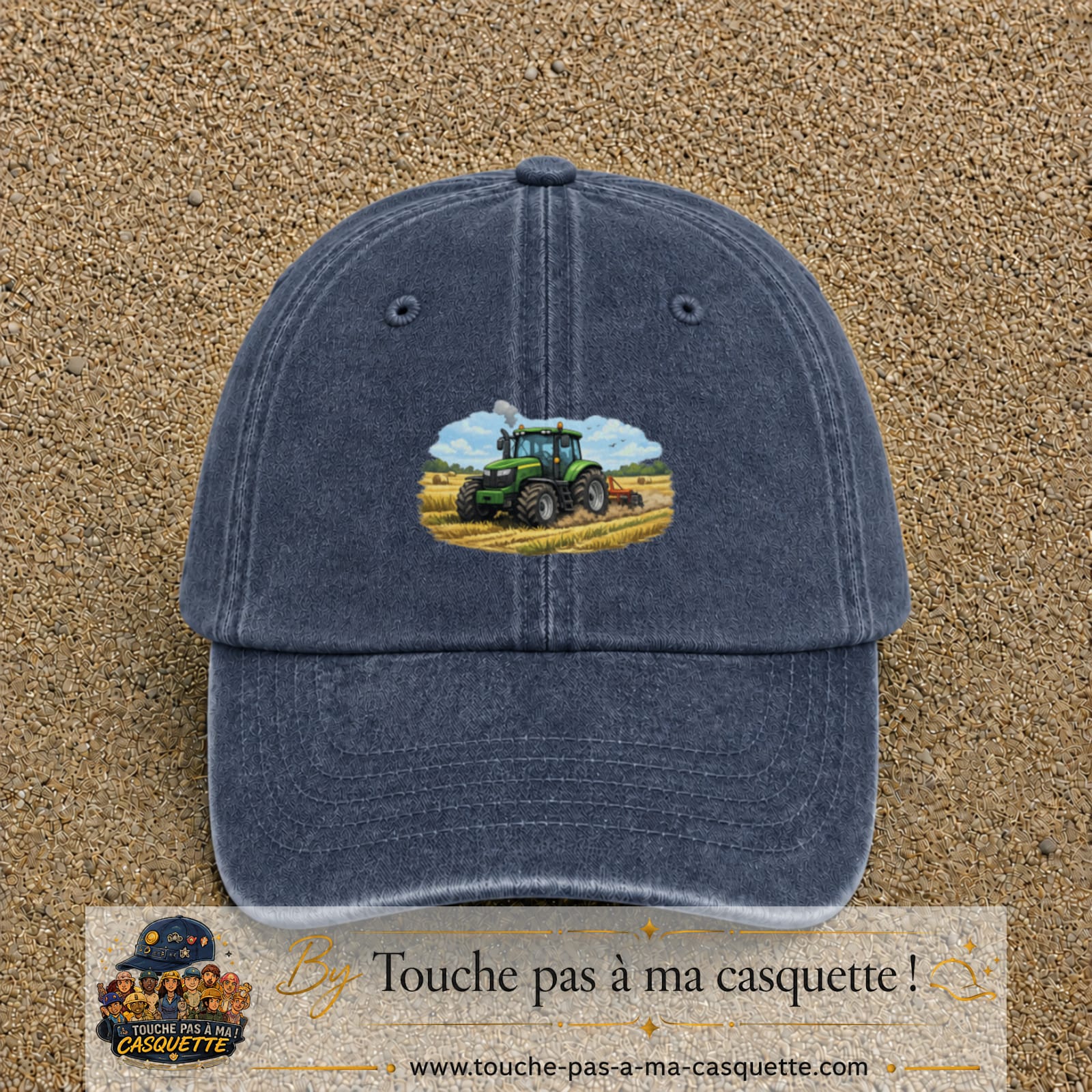 Casquette baseball Bleu marine délavé 100% coton avec motif Tracteur agricole 5 cm - image principale