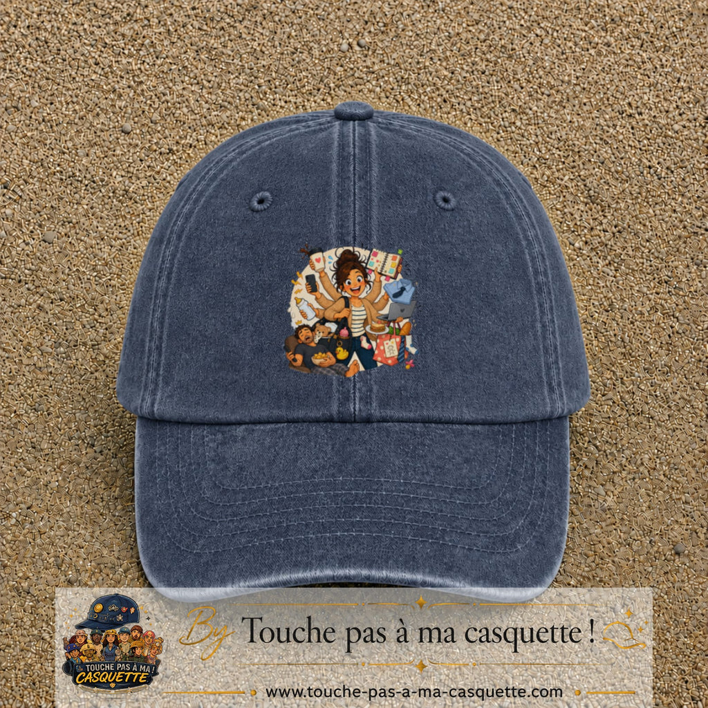 Casquette baseball Bleu marine délavé 100% coton avec visuel Maman multitâche 7 cm - image produit principale