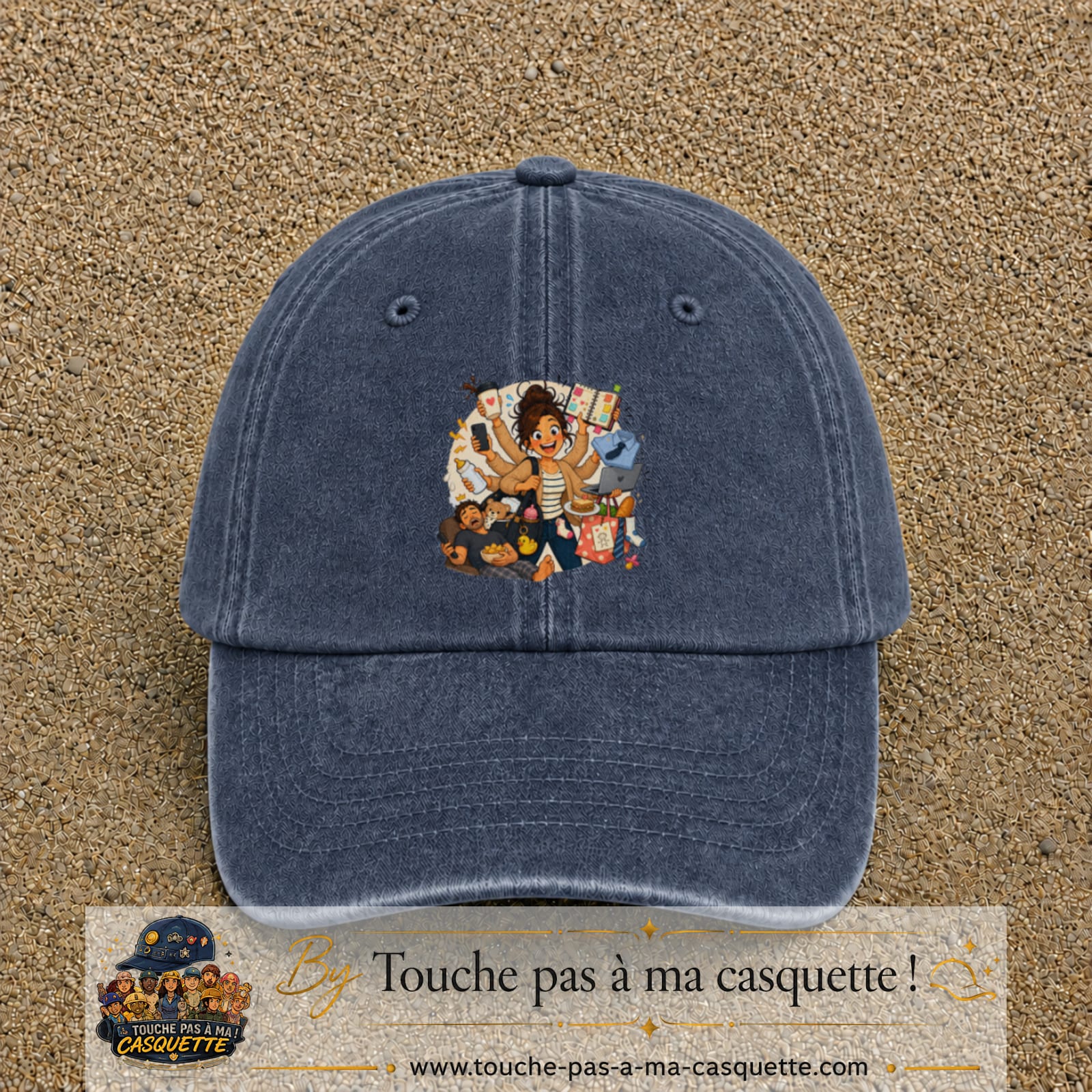 Casquette baseball Bleu marine délavé 100% coton avec visuel Maman multitâche 7 cm - image produit principale