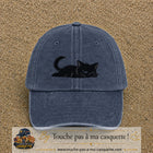 Casquette baseball Bleu marine délavé 100% coton avec visuel Chat noir couché 5 cm - image produit principale