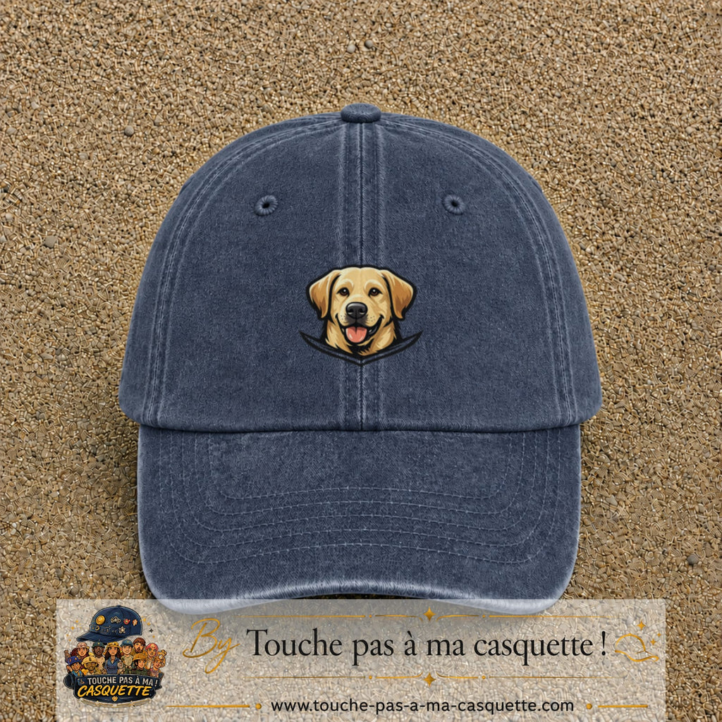Casquette Bleu marine délavé 100% coton avec motif Chien labrador souriant 5 cm - image principale