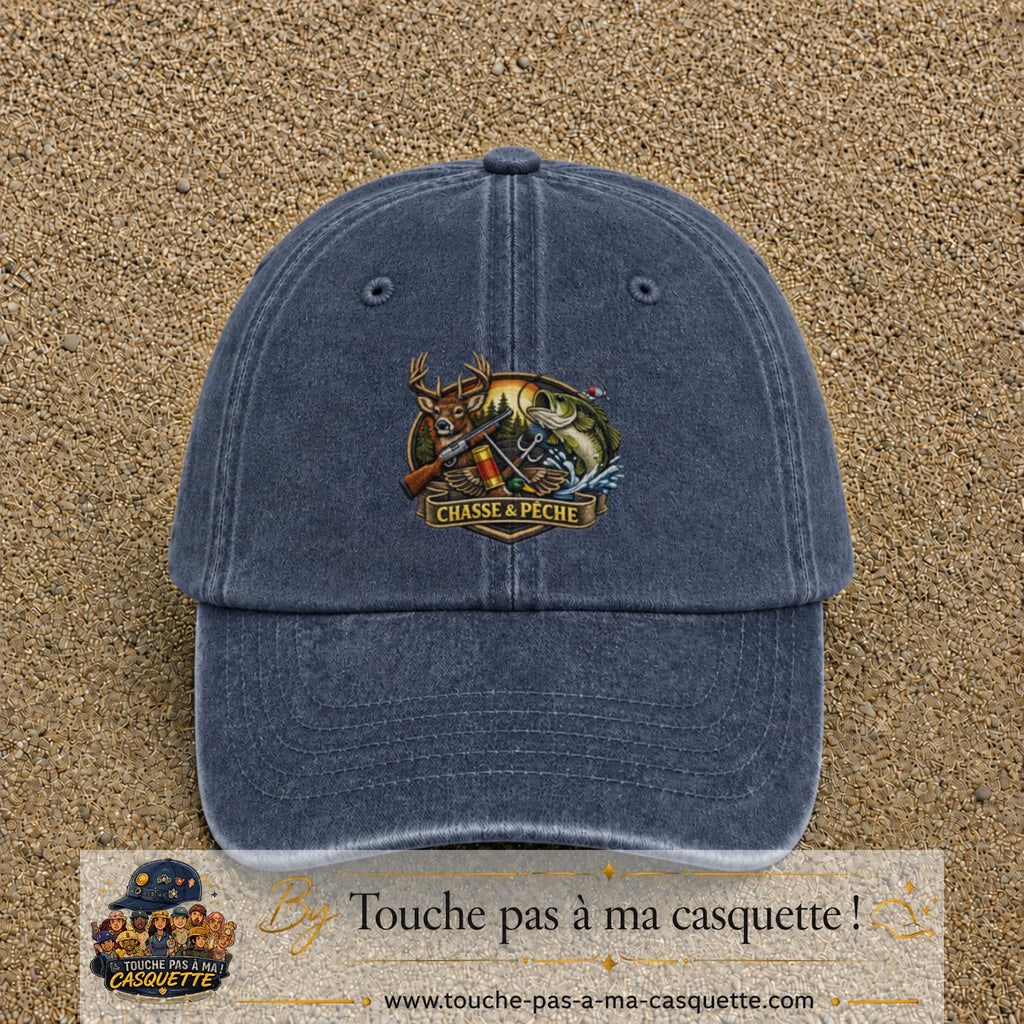 Casquette Bleu marine délavé motif Chasse et pêche 7 cm - vue principale