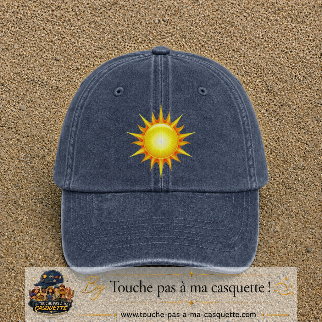 Casquette baseball Bleu marine délavé 100% coton avec motif Soleil rayonnant 7 cm - image principale