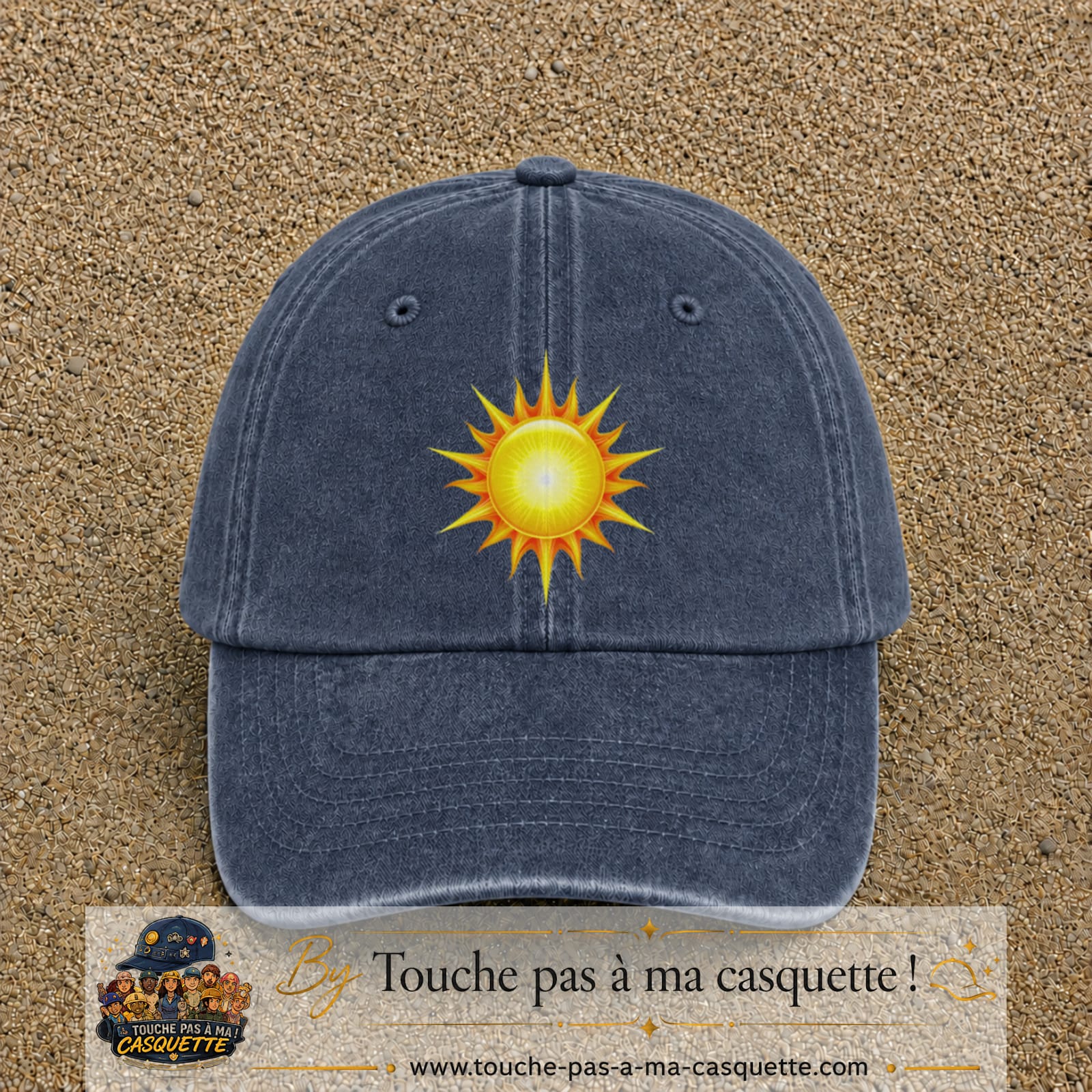 Casquette baseball Bleu marine délavé 100% coton avec motif Soleil rayonnant 7 cm - image principale