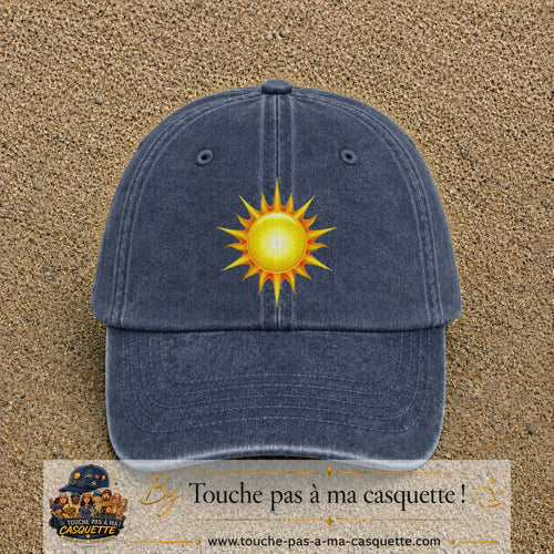 Casquette baseball Bleu marine délavé 100% coton avec motif Soleil rayonnant 7 cm - image principale