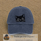 Casquette baseball Bleu marine délavé 100% coton avec visuel Chaton noir kawaii 7 cm - image produit principale