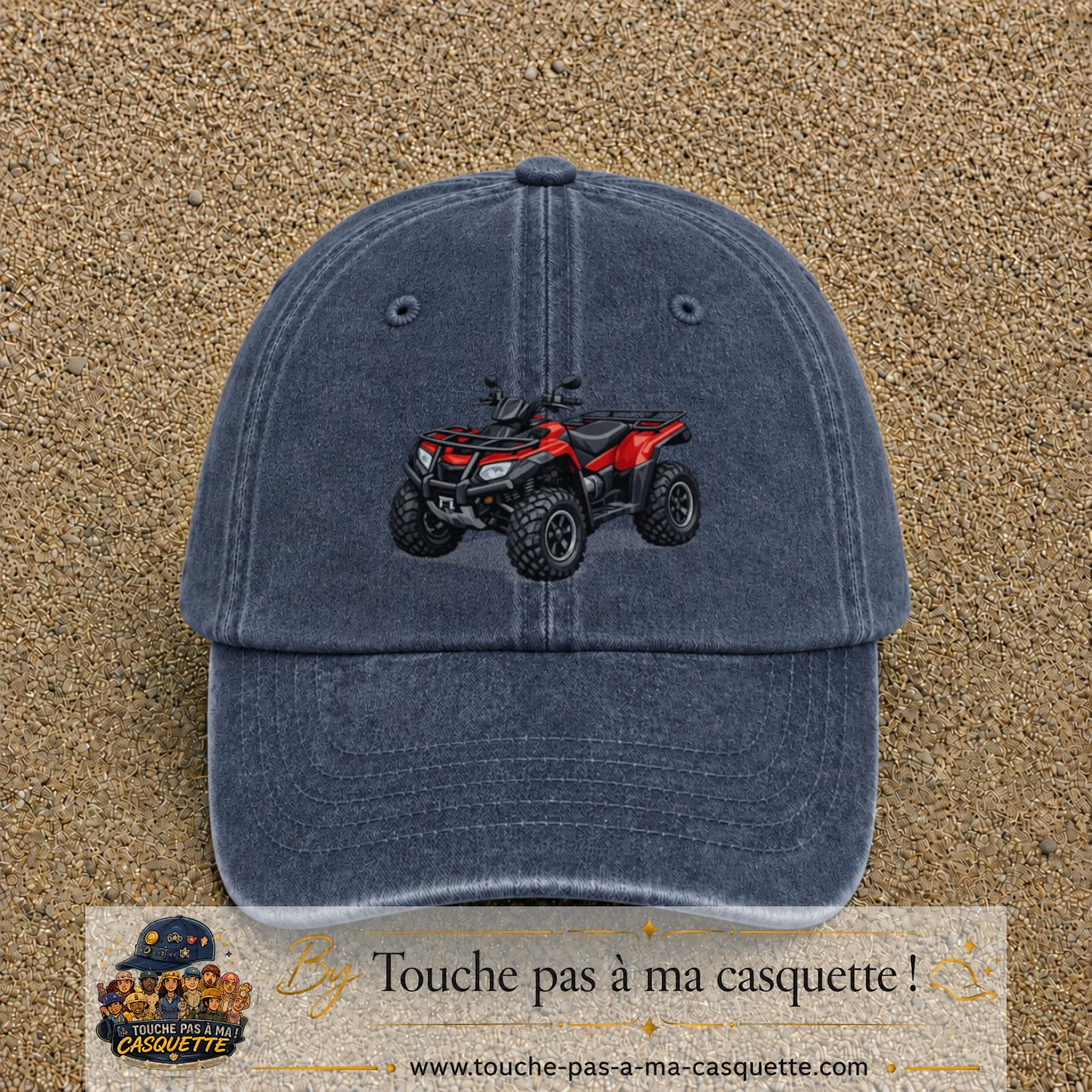 Casquette Bleu marine délavé 100% coton avec motif Quad rouge tout-terrain 7 cm - image principale