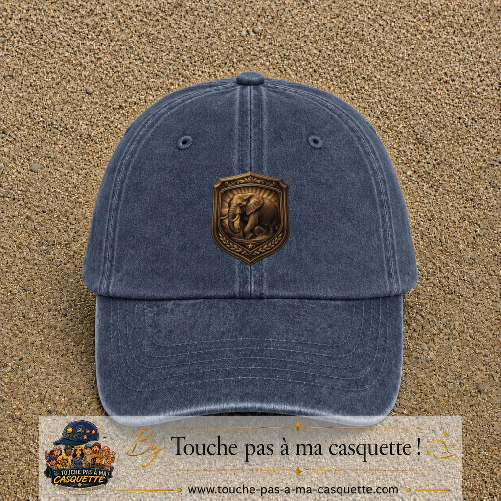 Casquette baseball Bleu marine délavé 100% coton avec visuel Écusson éléphant 7 cm - image produit principale