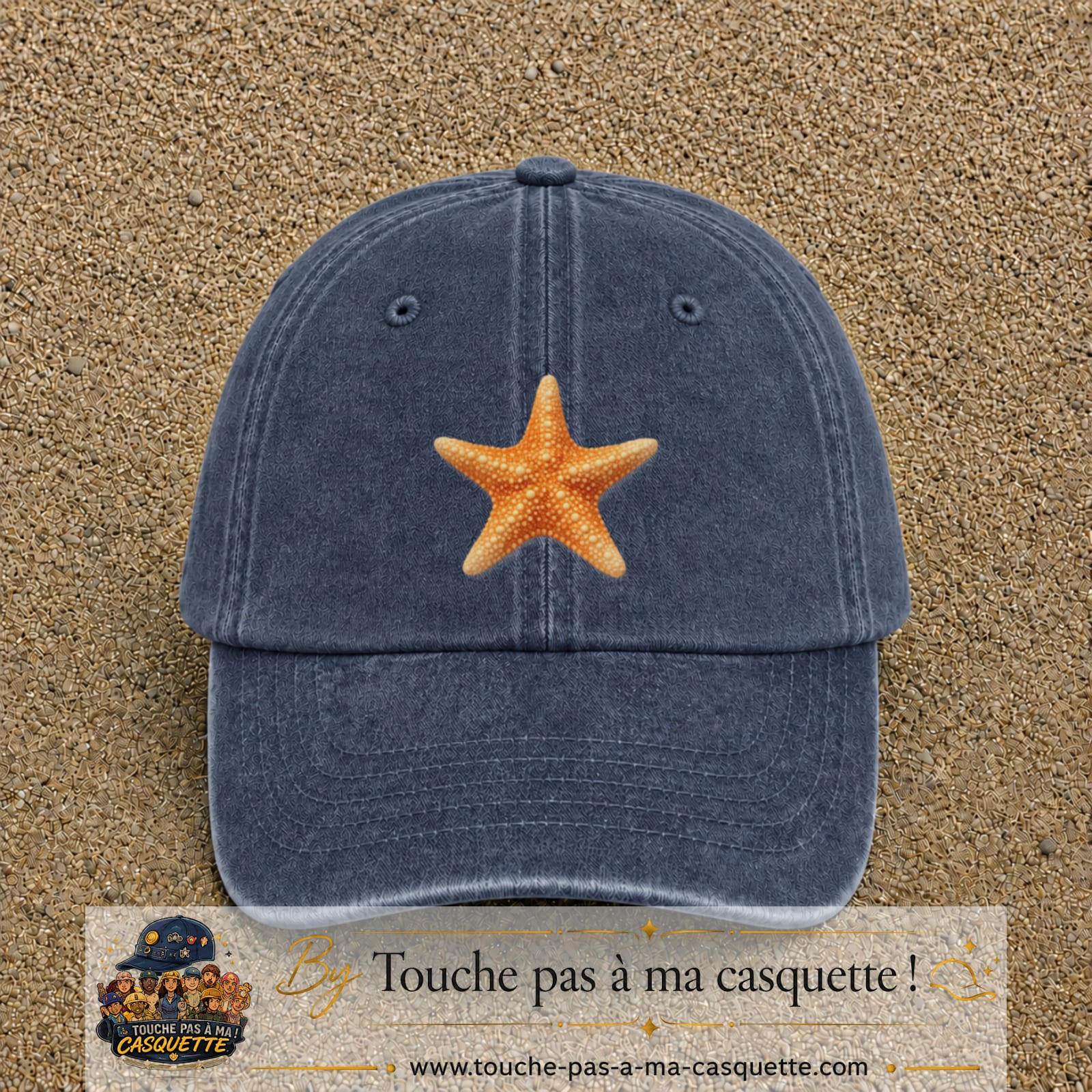 Casquette baseball Bleu marine délavé 100% coton avec visuel Étoile de mer 7 cm - image produit principale