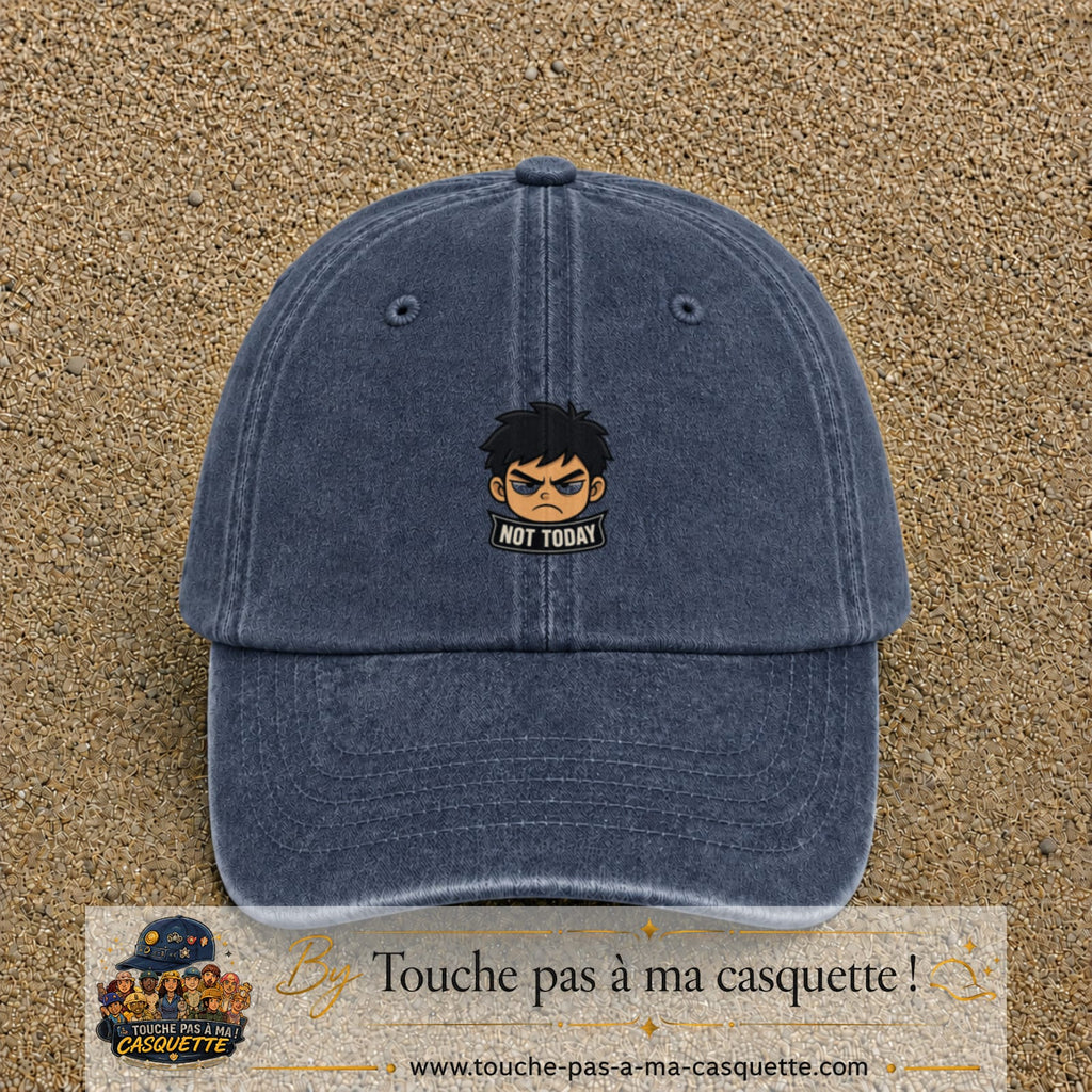 Casquette Bleu marine délavé 100% coton avec motif Not Today manga 5 cm - image principale