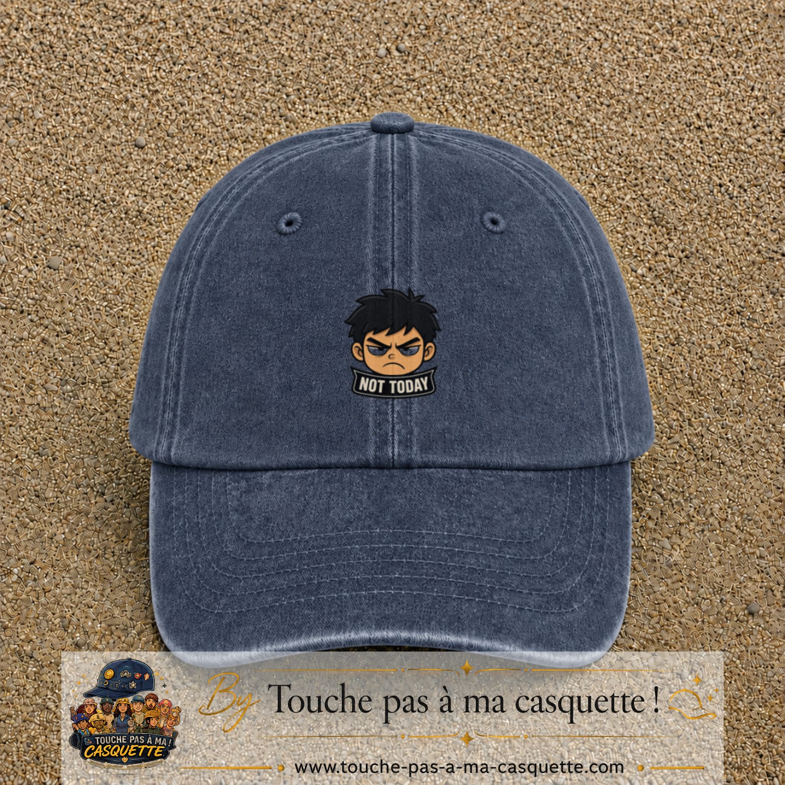 Casquette Bleu marine délavé 100% coton avec motif Not Today manga 5 cm - image principale