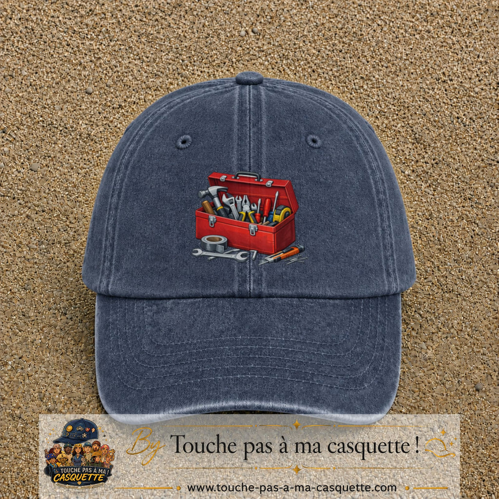 Casquette baseball Bleu marine délavé 100% coton avec motif Boîte à outils 7 cm - image principale
