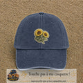 Casquette Bleu marine délavé motif Duo de tournesols 7 cm - vue principale
