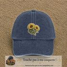 Casquette Bleu marine délavé motif Duo de tournesols 7 cm - vue principale