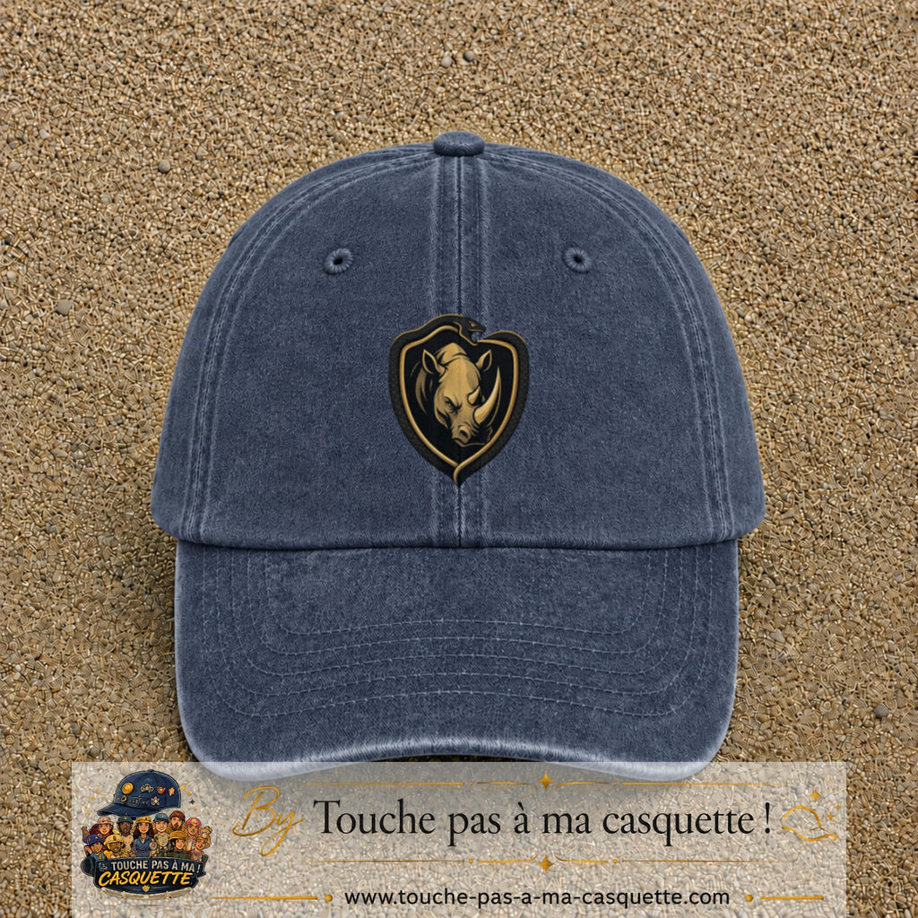 Casquette baseball Bleu marine délavé 100% coton avec visuel Écusson rhinocéros 7 cm - image produit principale
