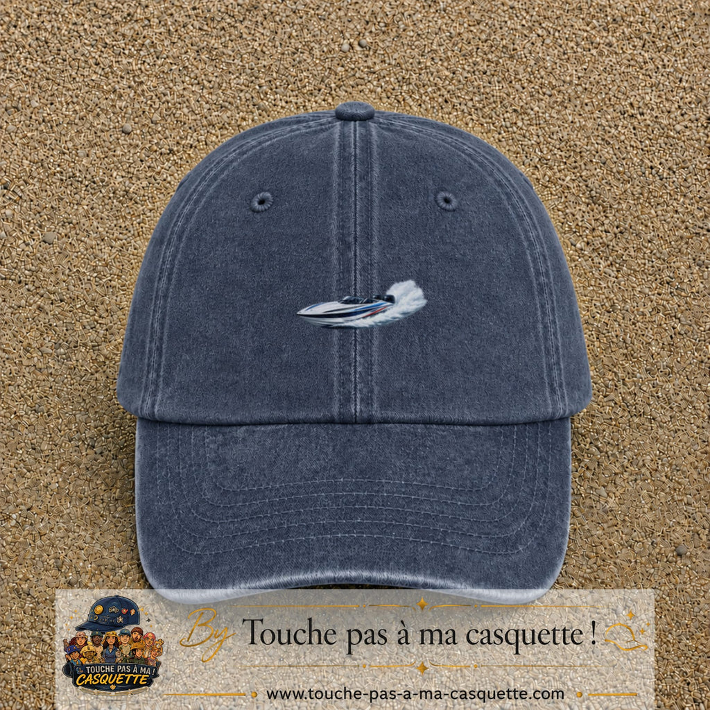 Casquette baseball Bleu marine délavé 100% coton avec motif Bateau rapide 5 cm - image principale