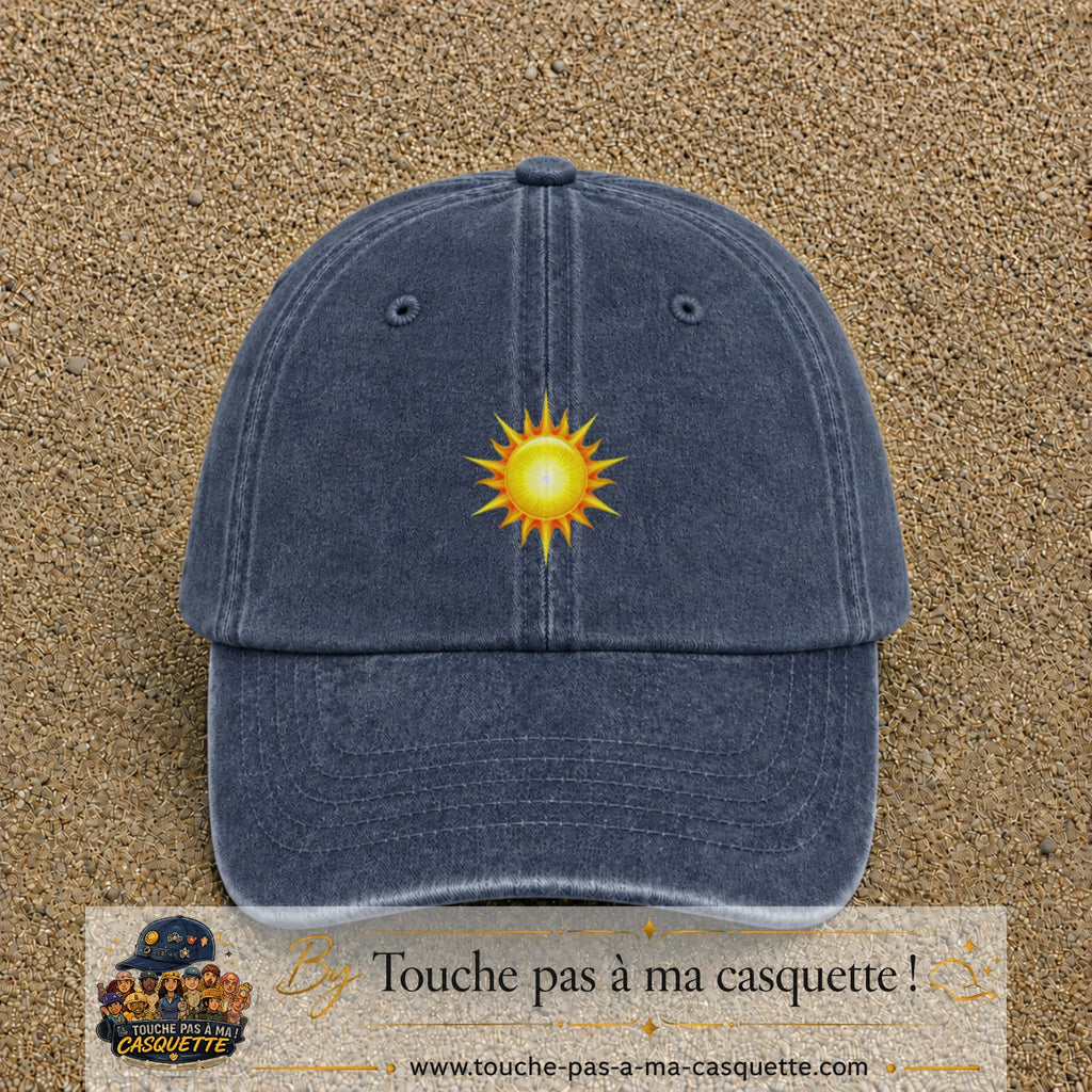 Casquette baseball Bleu marine délavé 100% coton avec motif Soleil rayonnant 5 cm - image principale
