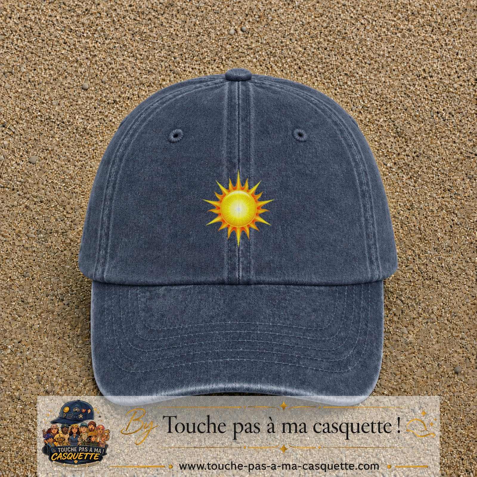 Casquette baseball Bleu marine délavé 100% coton avec motif Soleil rayonnant 5 cm - image principale