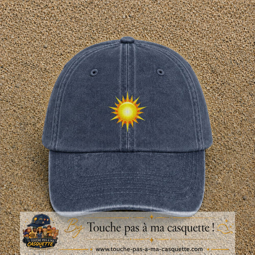 Casquette baseball Bleu marine délavé 100% coton avec motif Soleil rayonnant 5 cm - image principale