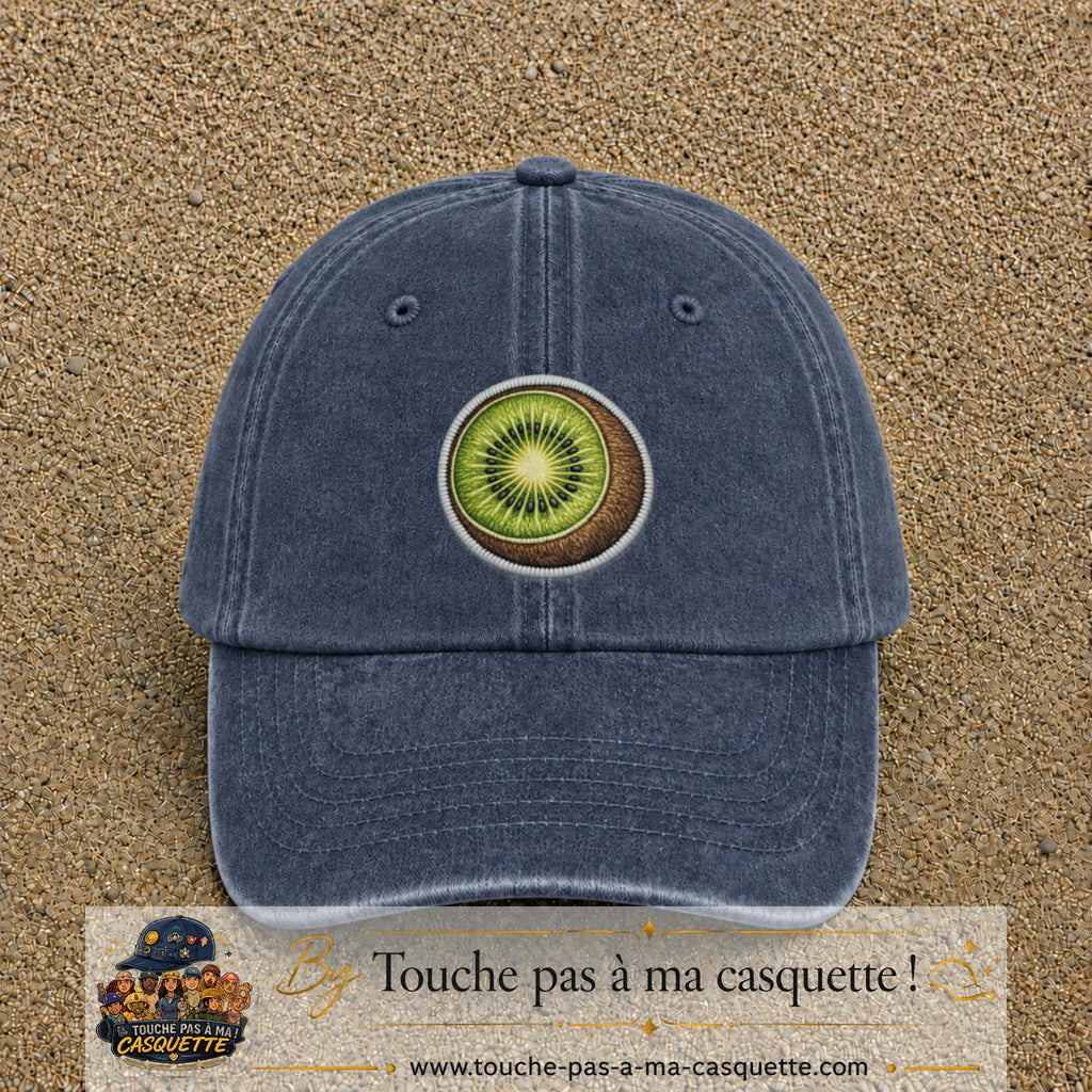 Casquette Bleu marine délavé motif Kiwi frais 7 cm - vue principale