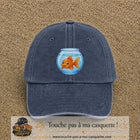 Casquette Bleu marine délavé 100% coton avec motif Poisson rouge dans bocal 7 cm - image principale
