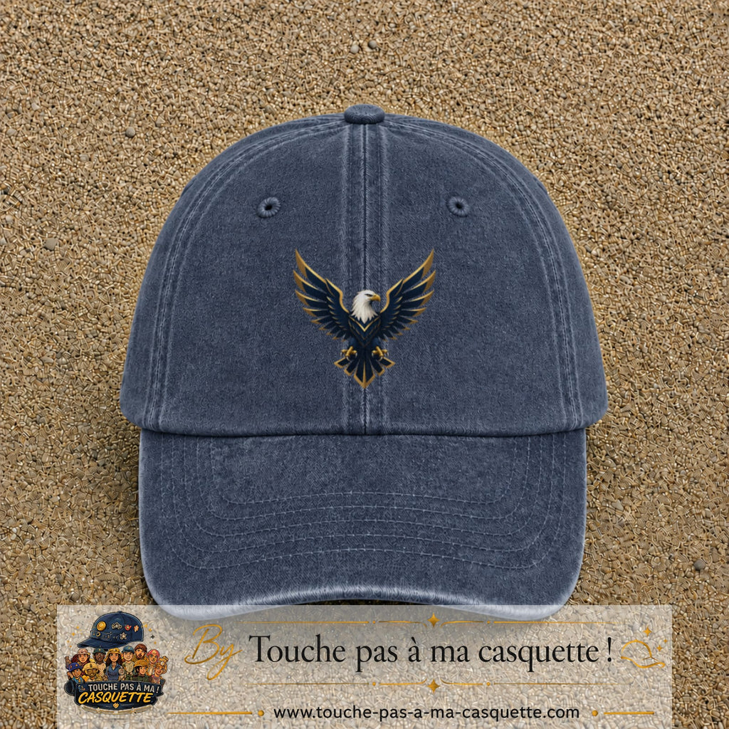 Casquette baseball Bleu marine délavé 100% coton avec visuel Aigle royal 7 cm - image produit principale