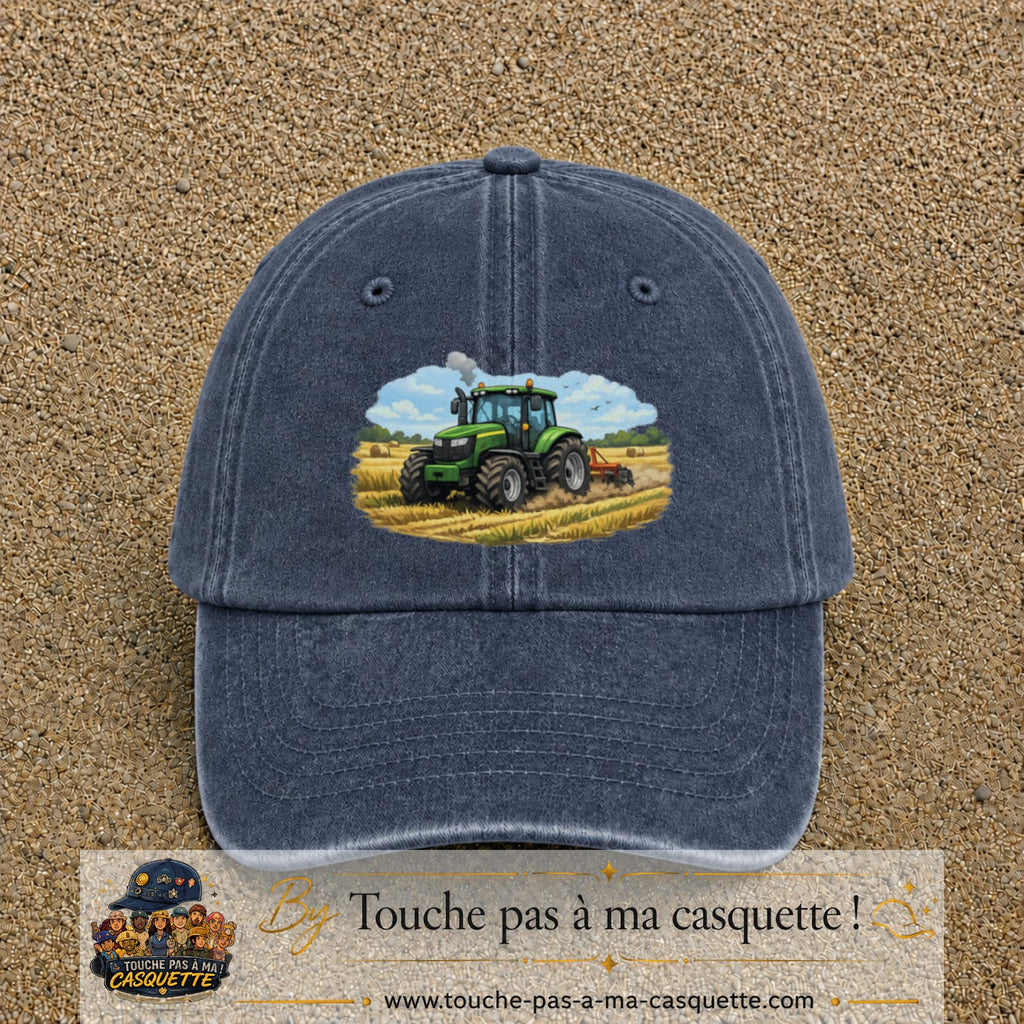 Casquette baseball Bleu marine délavé 100% coton avec motif Tracteur agricole 7 cm - image principale