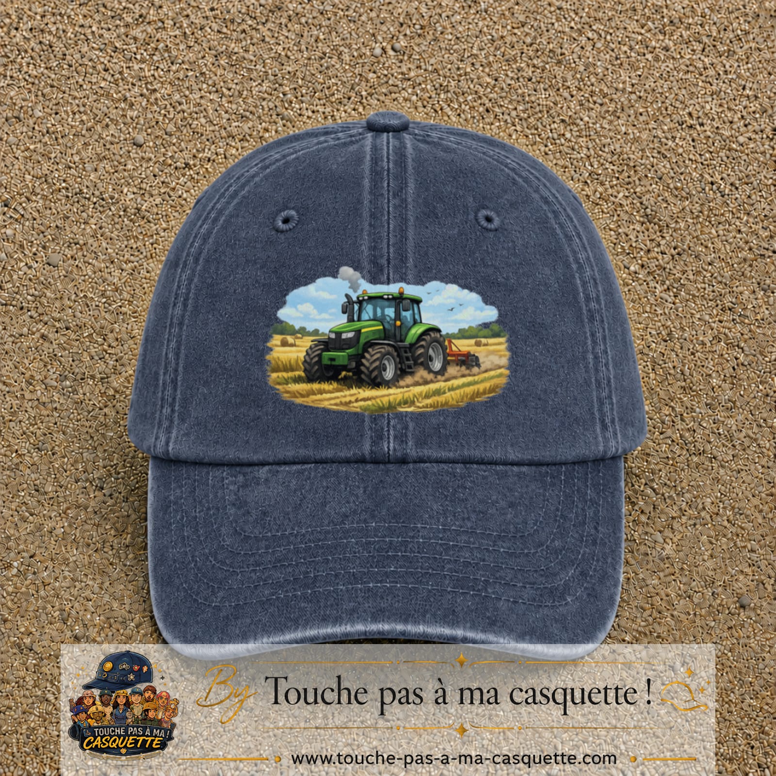 Casquette baseball Bleu marine délavé 100% coton avec motif Tracteur agricole 7 cm - image principale
