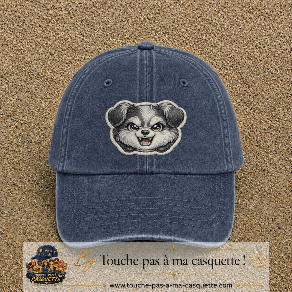 Casquette Bleu marine délavé motif Chien rieur 7 cm - vue principale