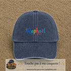 Casquette baseball Bleu marine délavé 100% coton avec visuel Prénom Raphaël coloré 5 cm - image produit principale