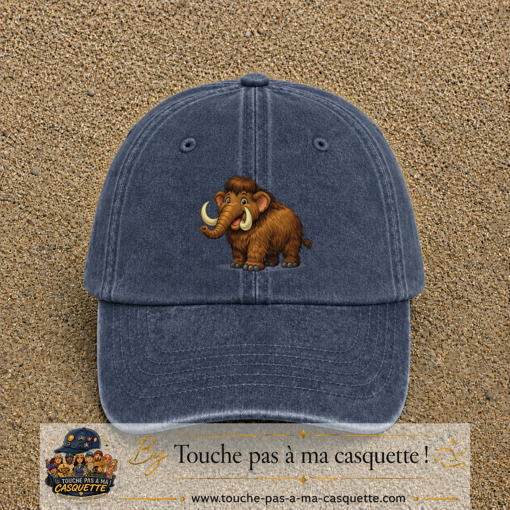 Casquette Bleu marine délavé 100% coton avec motif Mammouth cartoon 7 cm - image principale