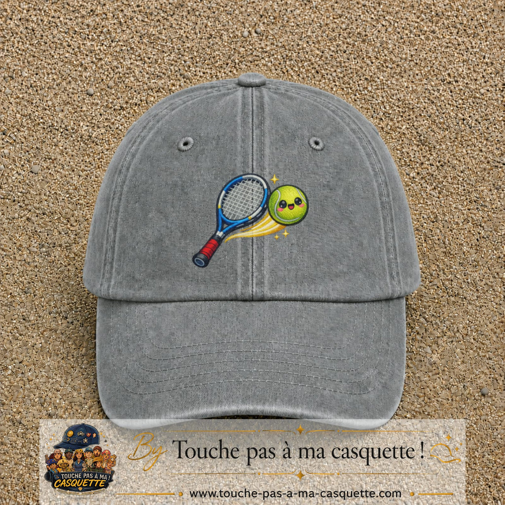 Image principale produit80grosGR - casquette Gris délavé avec visuel Tennis raquette balle 7 cm
