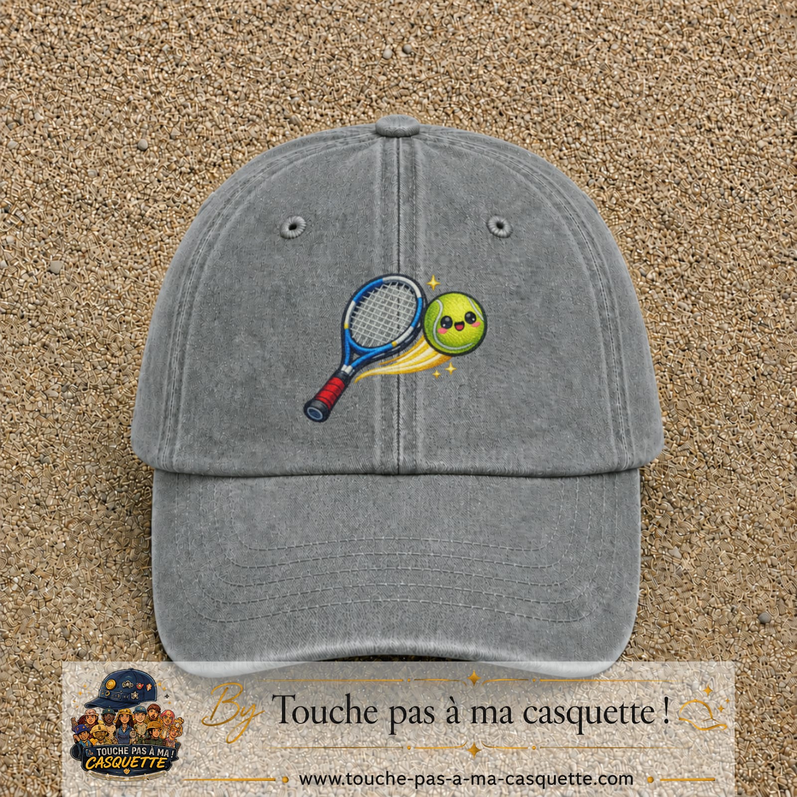 Image principale produit80grosGR - casquette Gris délavé avec visuel Tennis raquette balle 7 cm