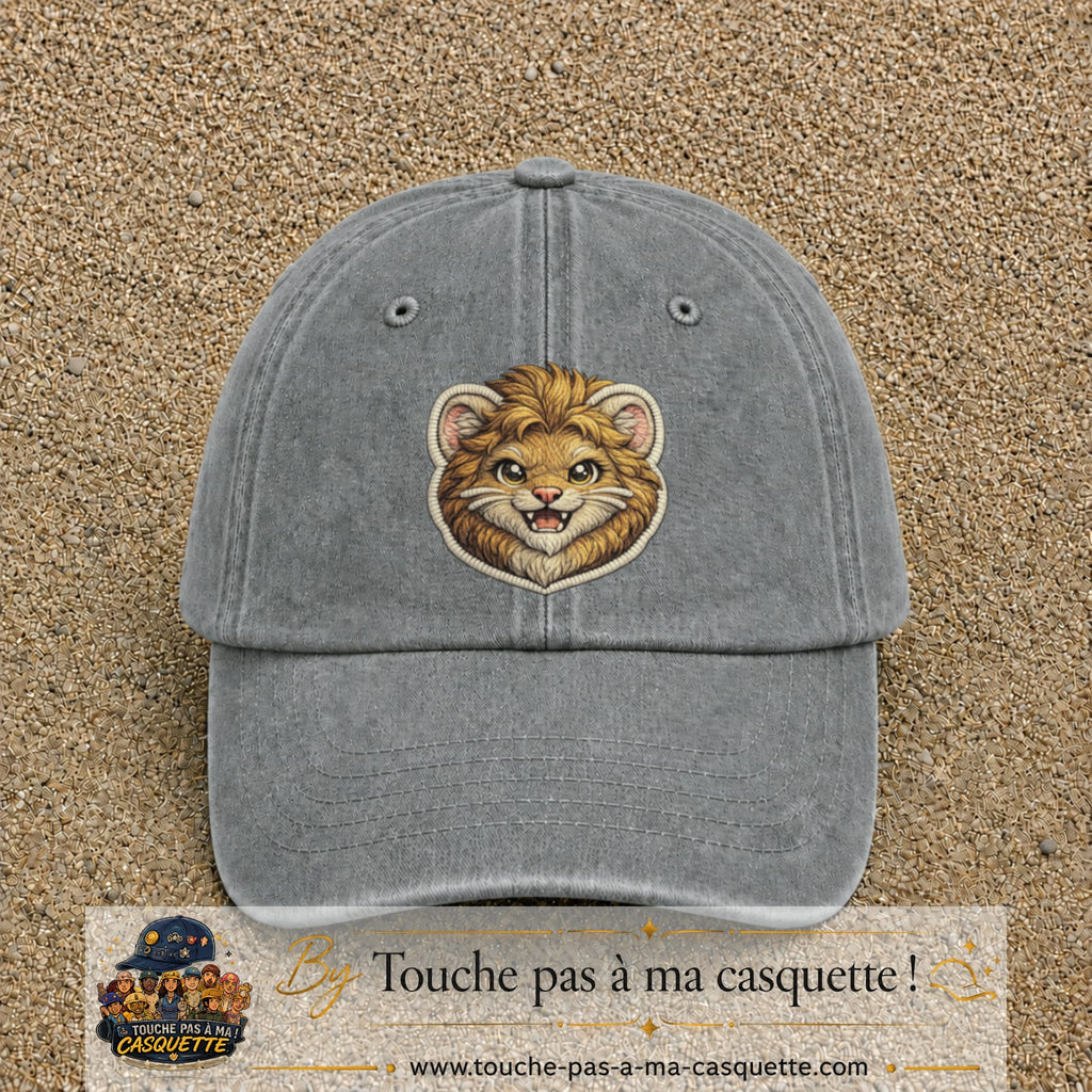 Image principale produit39grosGR - casquette Gris délavé avec visuel Lion souriant 7 cm