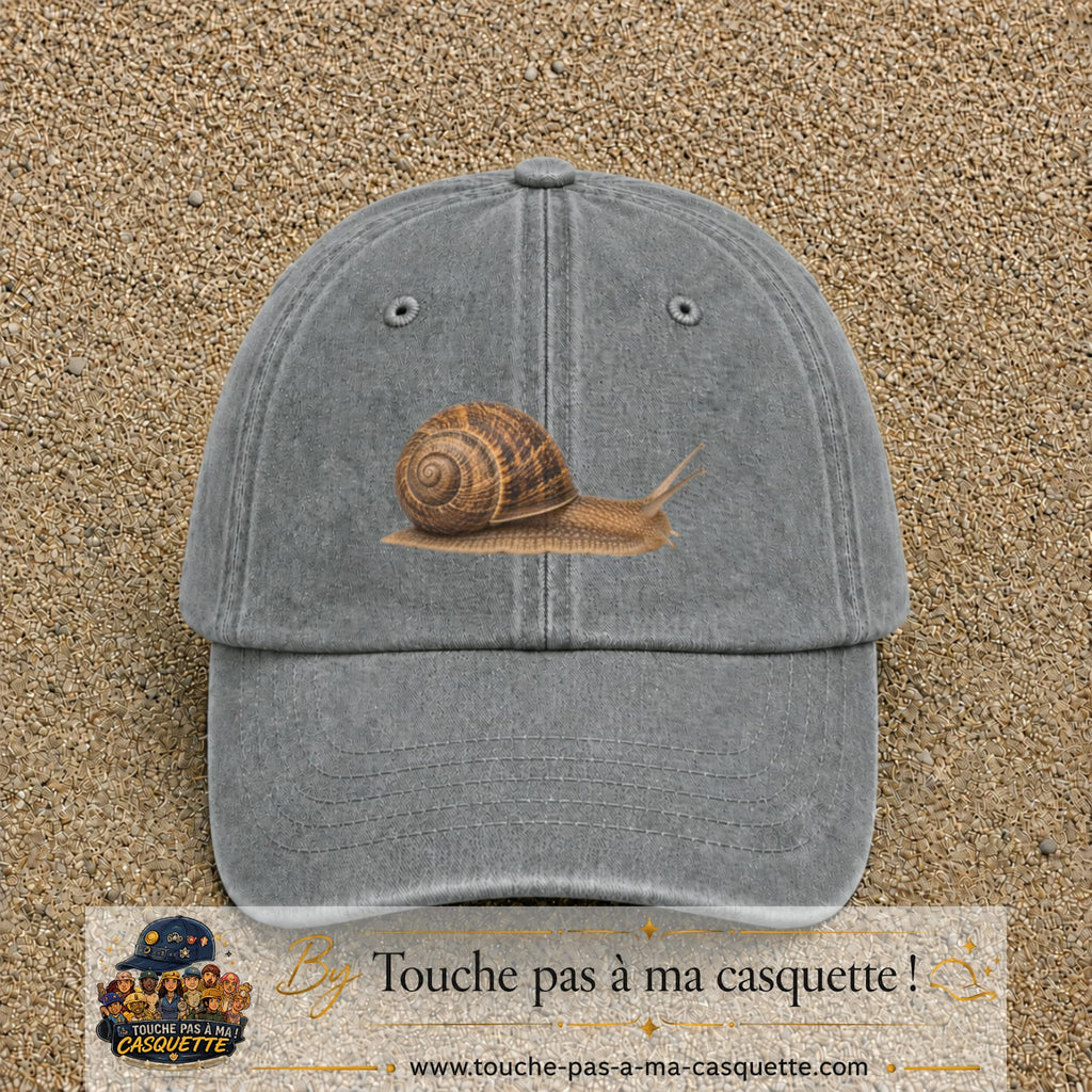 Image principale produit74moyenGR - casquette Gris délavé avec visuel Escargot 5 cm