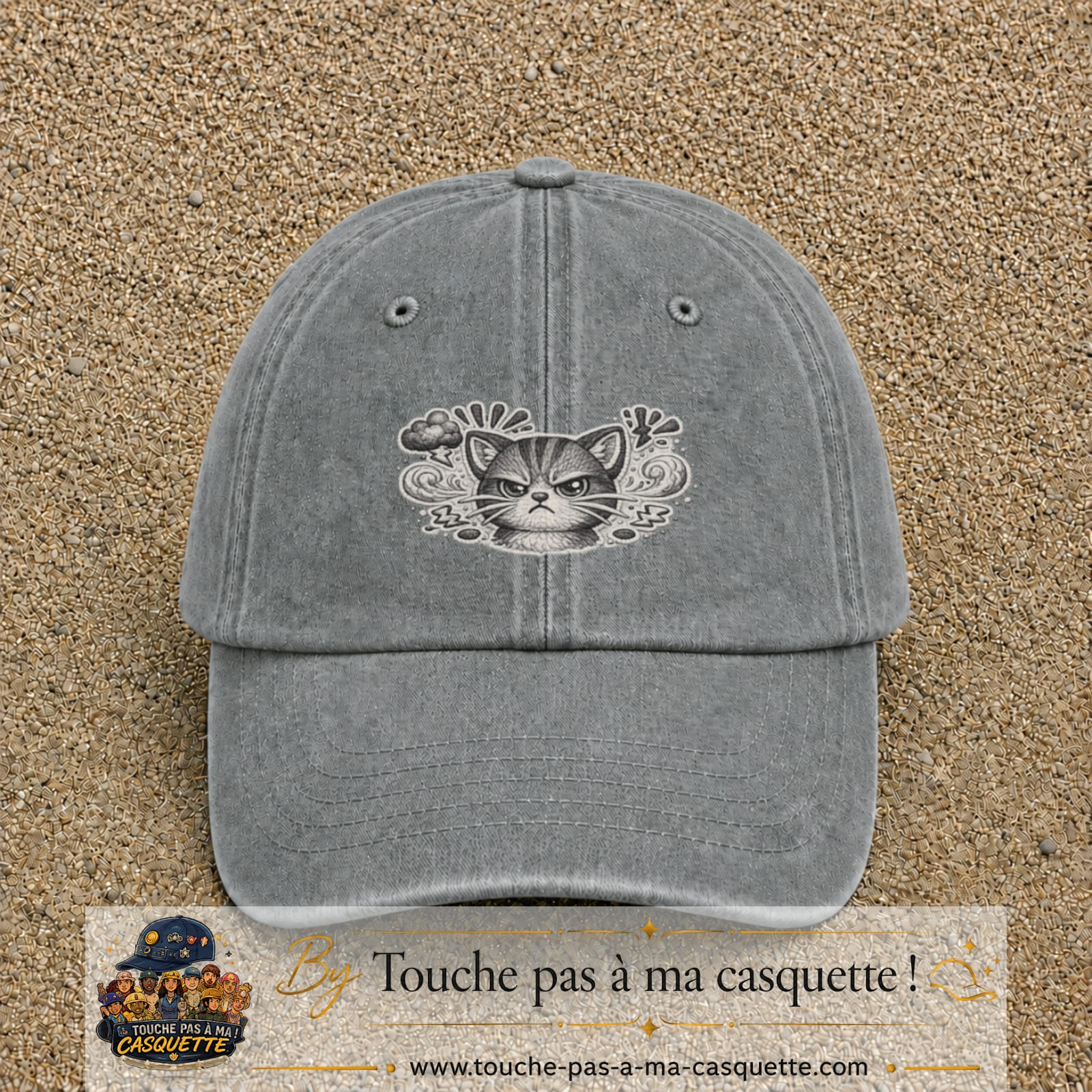 Image principale produit1moyenGR - casquette Gris délavé avec visuel Chat colère ornemental 5 cm
