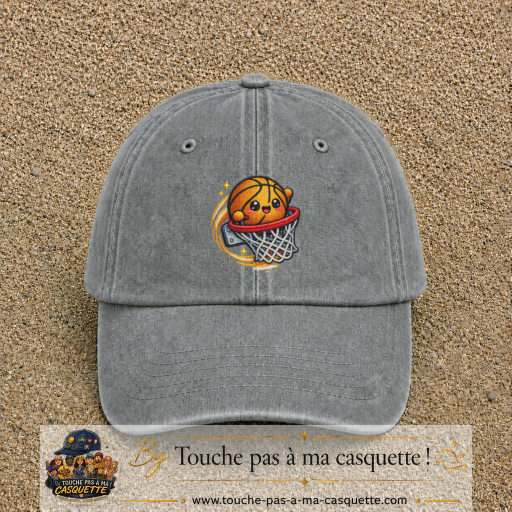 Image principale produit79grosGR - casquette Gris délavé avec visuel Ballon basket panier 7 cm