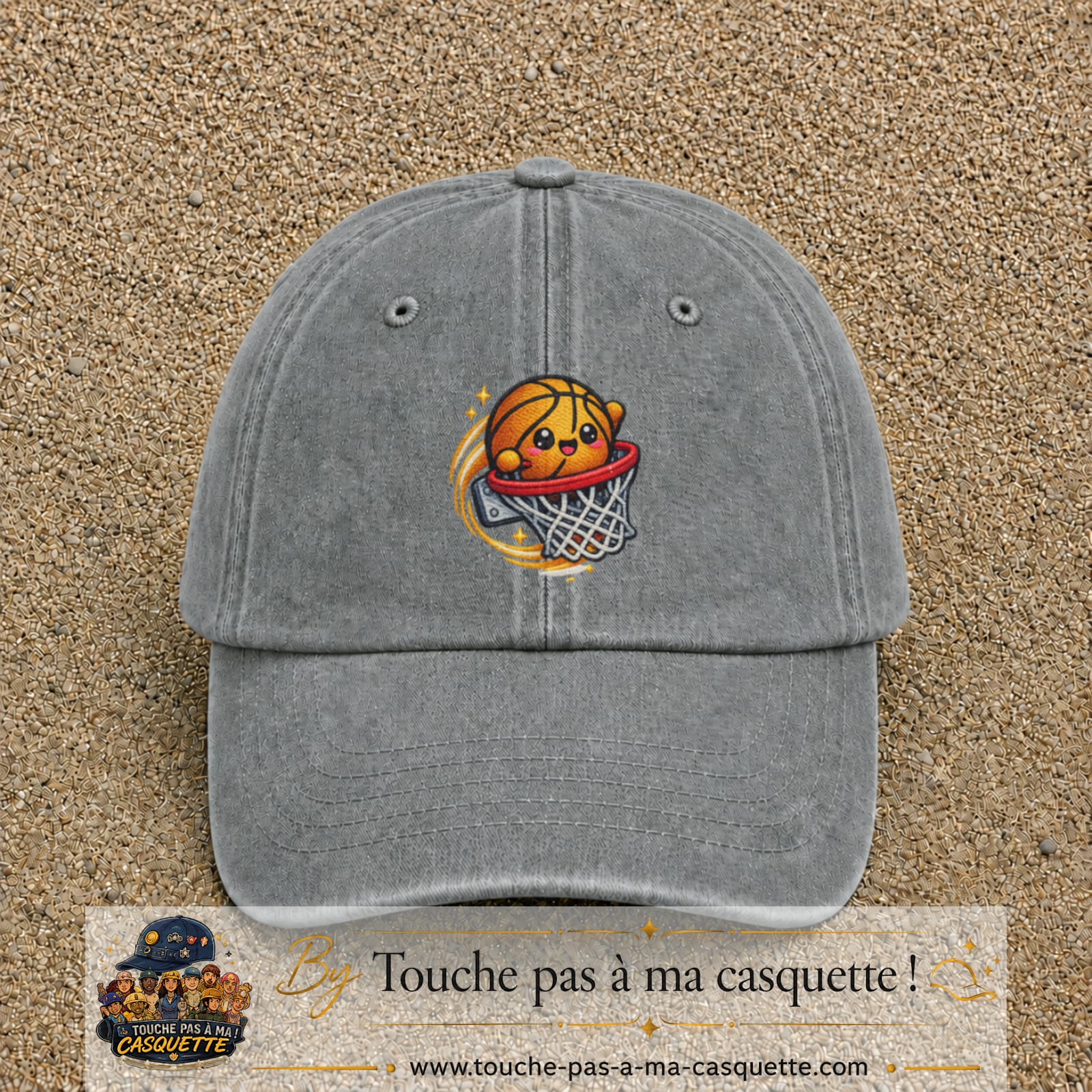 Image principale produit79grosGR - casquette Gris délavé avec visuel Ballon basket panier 7 cm
